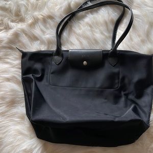 Large Le Pliage Tote in Black Solid with Silver Hardware